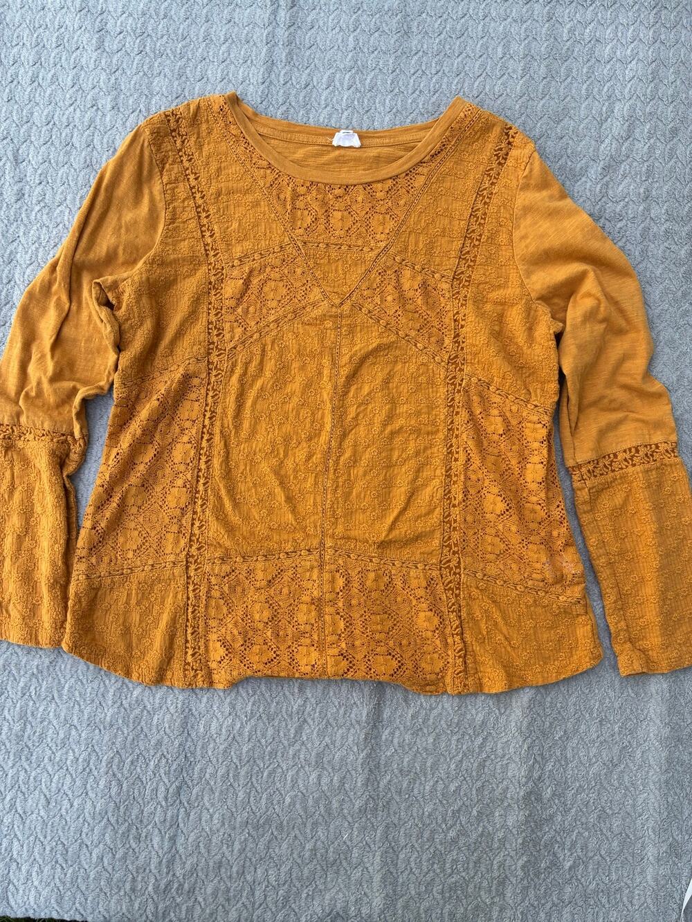 Anthropologie Eze Sur Mer Gold Piana Eyelet Top Women's Size XL